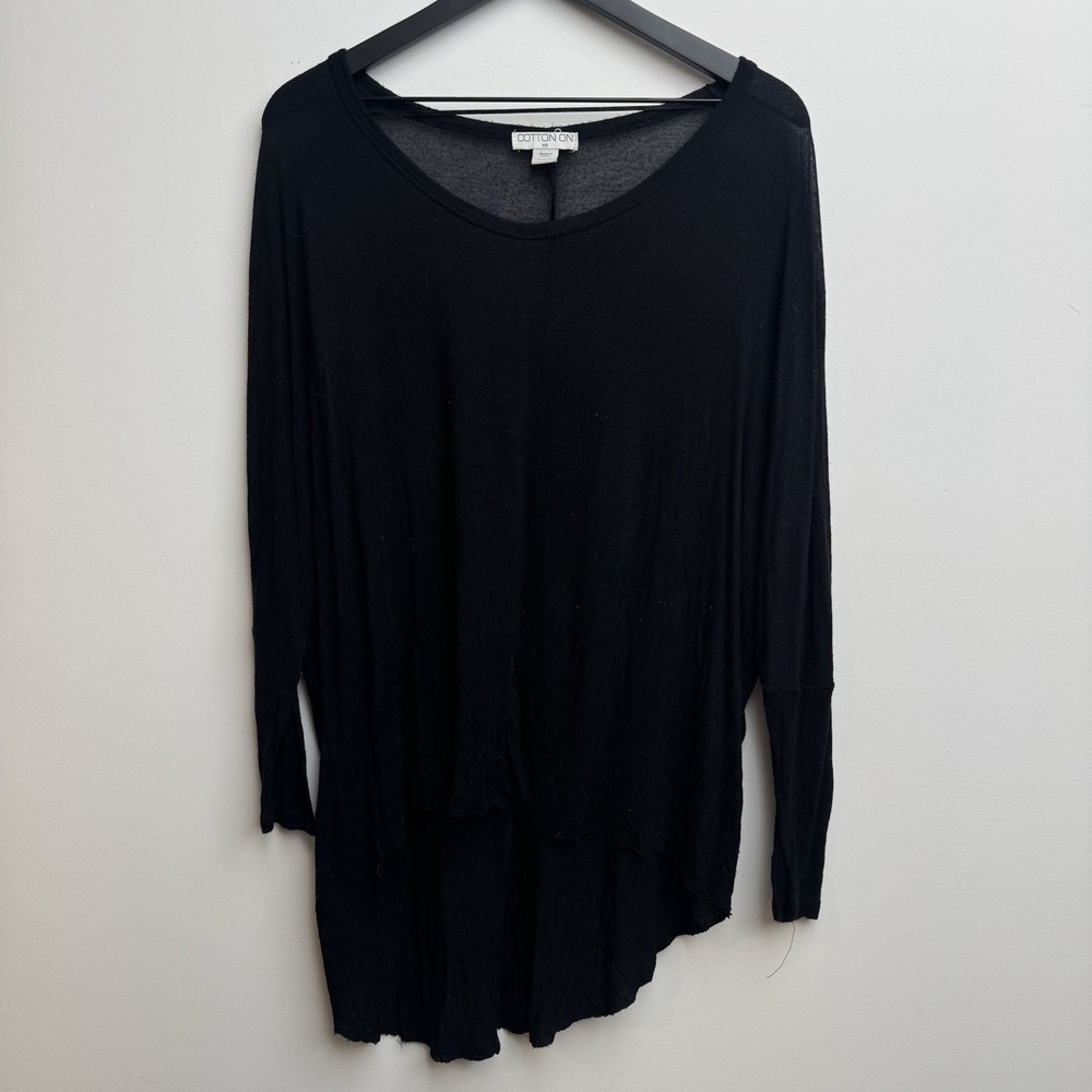Cotton On Black Long Sleeve Sz XS‎ Oversized Hi-Low Hem Top Semi See Tru Women's